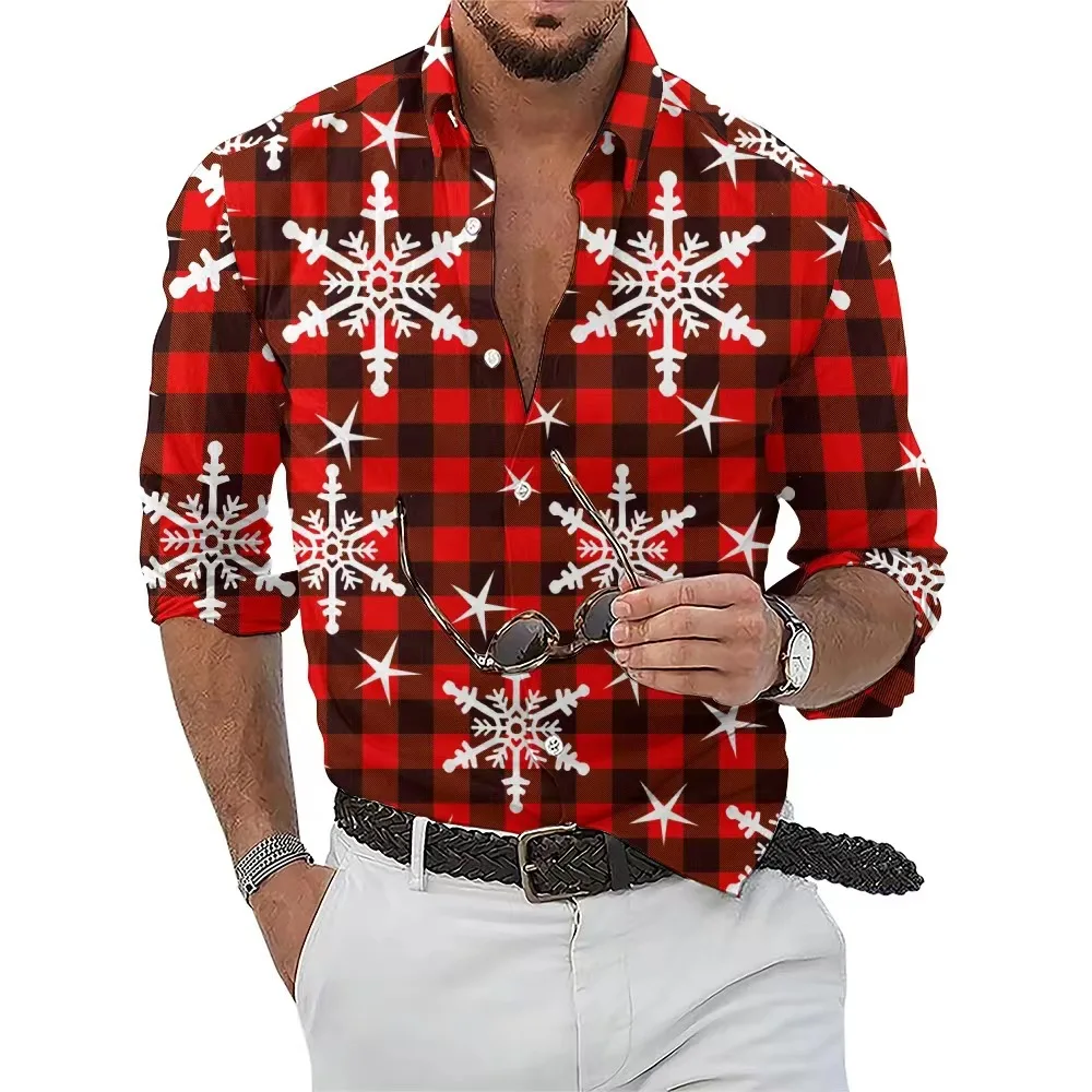 Men's Shirt Plaid Snowflake Christmas 3D Printing Shirt Christmas Street Long Sleeve Button Clothing Fashion Design Casual Soft disney elsa princess warm hooded cloak sleeveless one piece jacket coat marblue double fabric snowflake printing christmas shawl