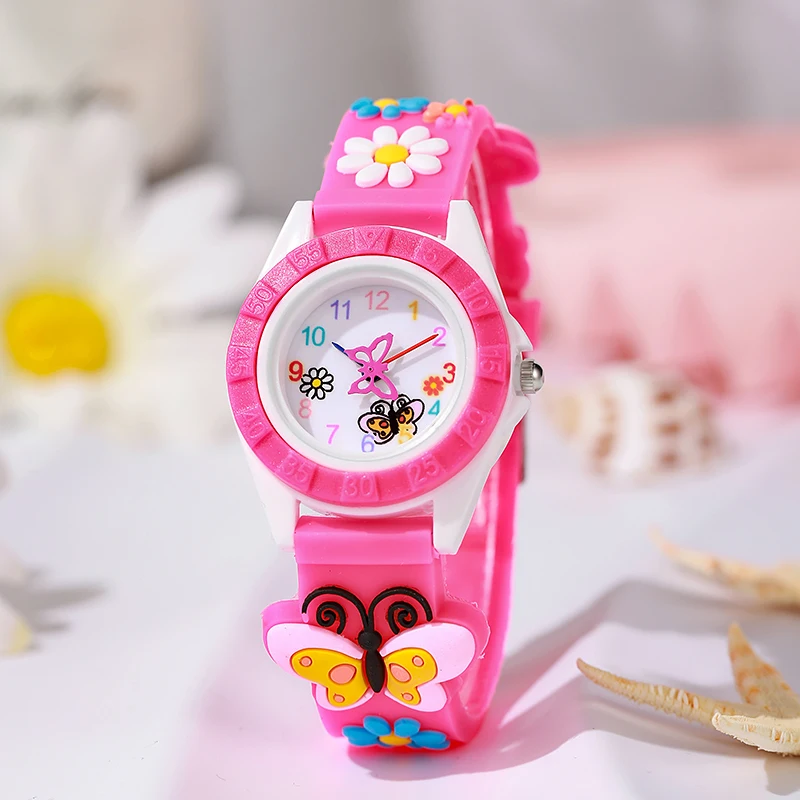 Children's Watch Simple Digital Butterfly Hands Design Quartz Watches Casual Sports Purple Silicone Girls Clock Gift Wristwatch 5