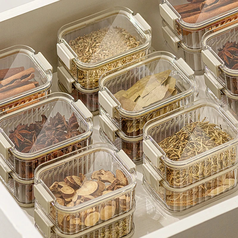 Stackable Spice Storage Boxes Plastic Seasoning Jar Multi-Layer Food Container Crisper Cereal Coffee Beans Sealed Organizers 2