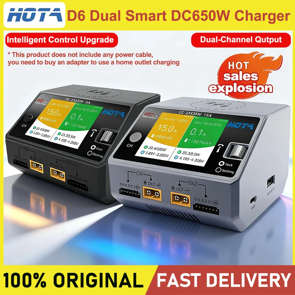 HOTA D6 Dual Smart Charger 15A DC650W with Built-in Micro USB Port for Lipo LiIon NiMH Batteries Compatible with iPhone Samsung