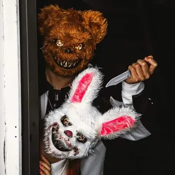 빛나는 LED 무서운 블러디 베어 마스크, 공포 코스프레 변장 마스크, 할로윈 코스튬 용품, 빛나는 토끼 토끼 토끼 마스크
