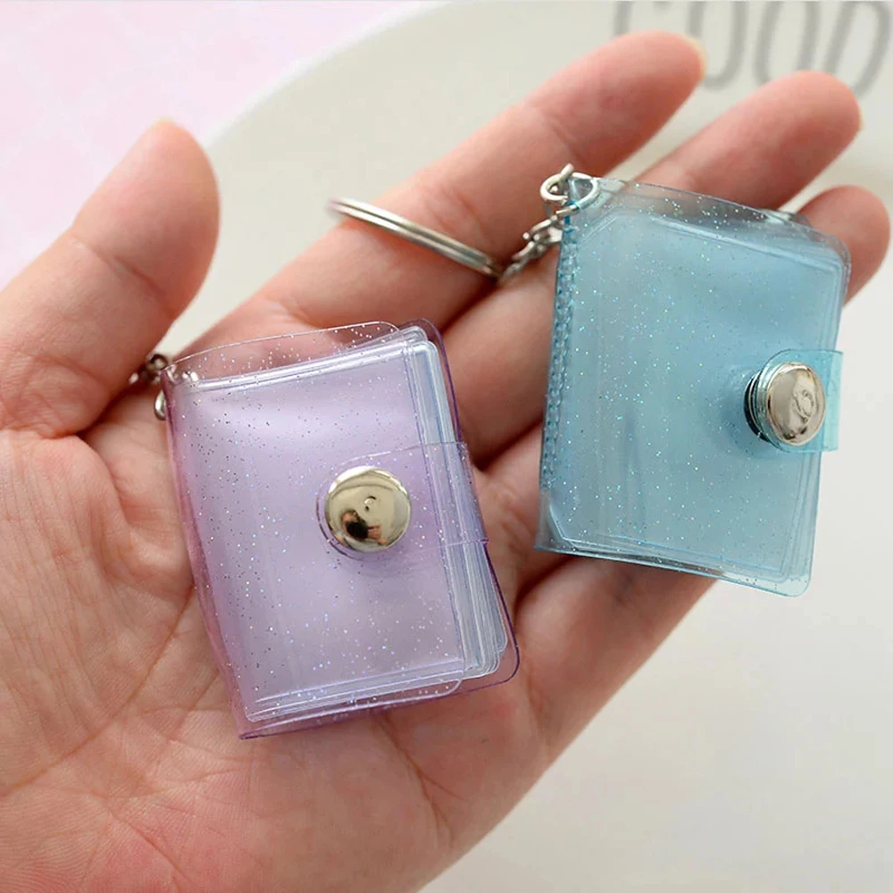 Transparent High quality 16 Pockets Card Stock 1 Inch Photos Holder Keychain Photo Card Holder Mini Photo Album Binders Albums
