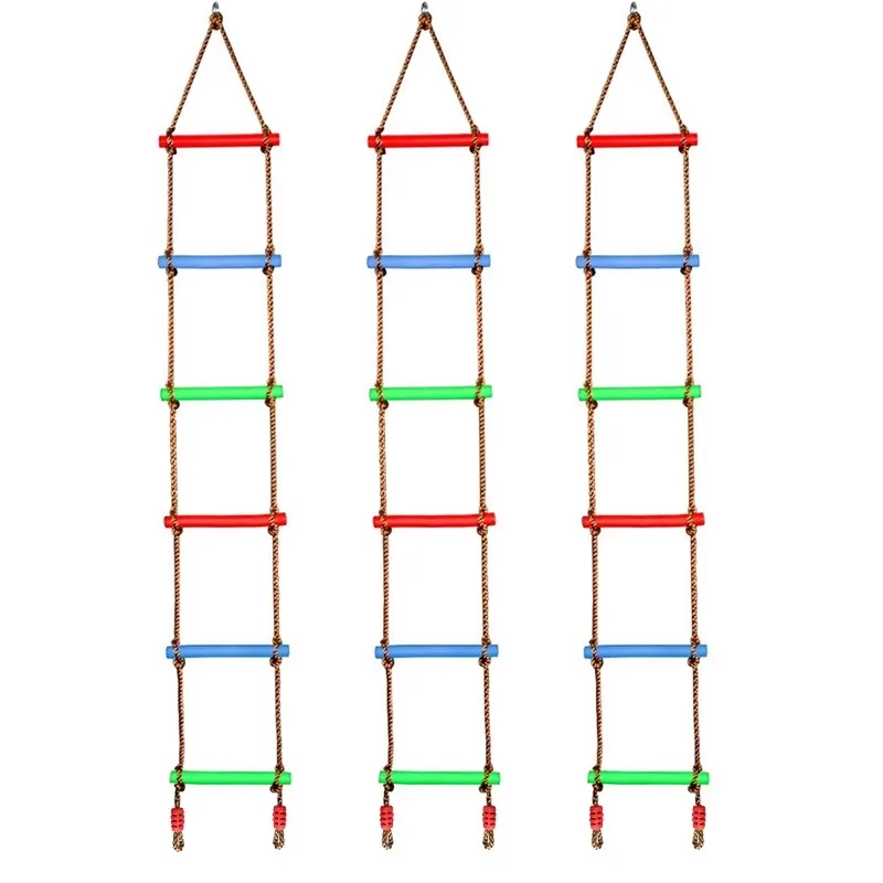 Wooden Rope Ladder Kids Fitness Toy Multi Rungs Climbing Game Toy Outdoor Training Activity Safe Sports Rope Swing Swivel Rotary 4