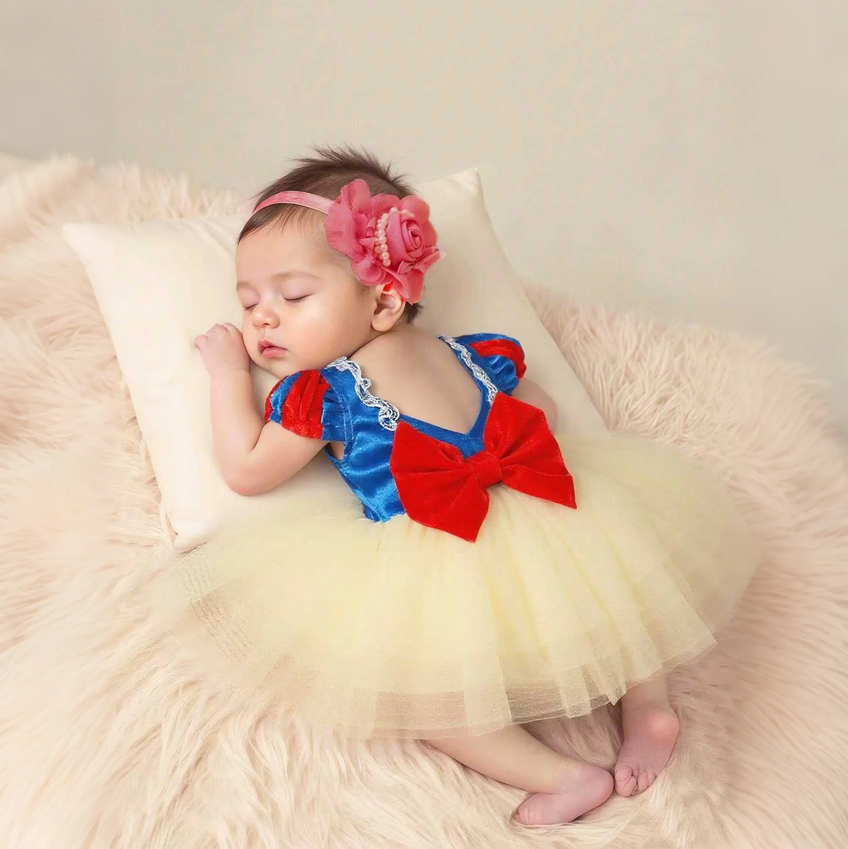 Neugeborenes Tüll-Prinzessinnenkleid mit Schleife und Stirnband, Neugeborenes Mädchen, Fotoshooting-Outfits, 1 Monat, 100-Tage-Baby-Foto-Requisiten – Detail 12