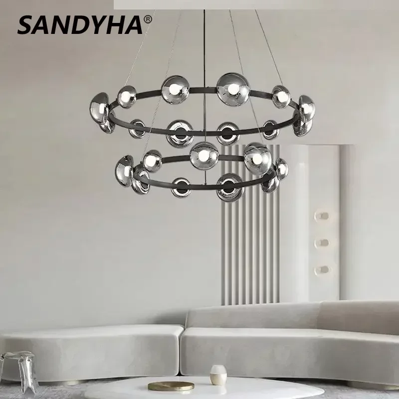 

Nordic Modern Hanging Chandelier Led Lights Mushroom Shaped Glass Lampshade Living Room Dining Bedroom Home Decoration Lightings