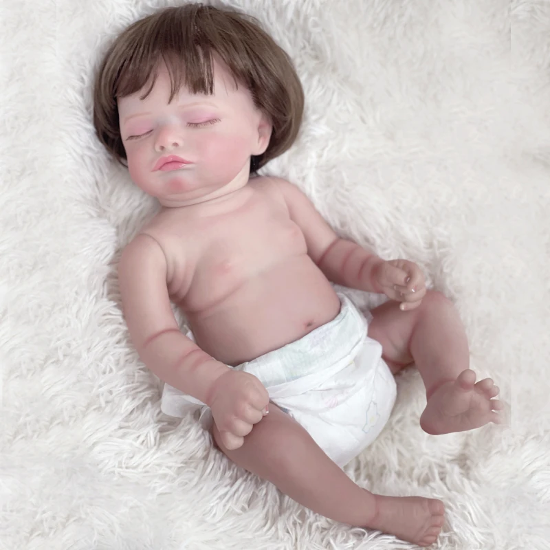 

45cm Rosalie Full Vinyl Girl Body Lifelike Soft Touch Cute Reborn Sleeping Baby Doll Hand-Rooted Brown Hair with Visible Veins