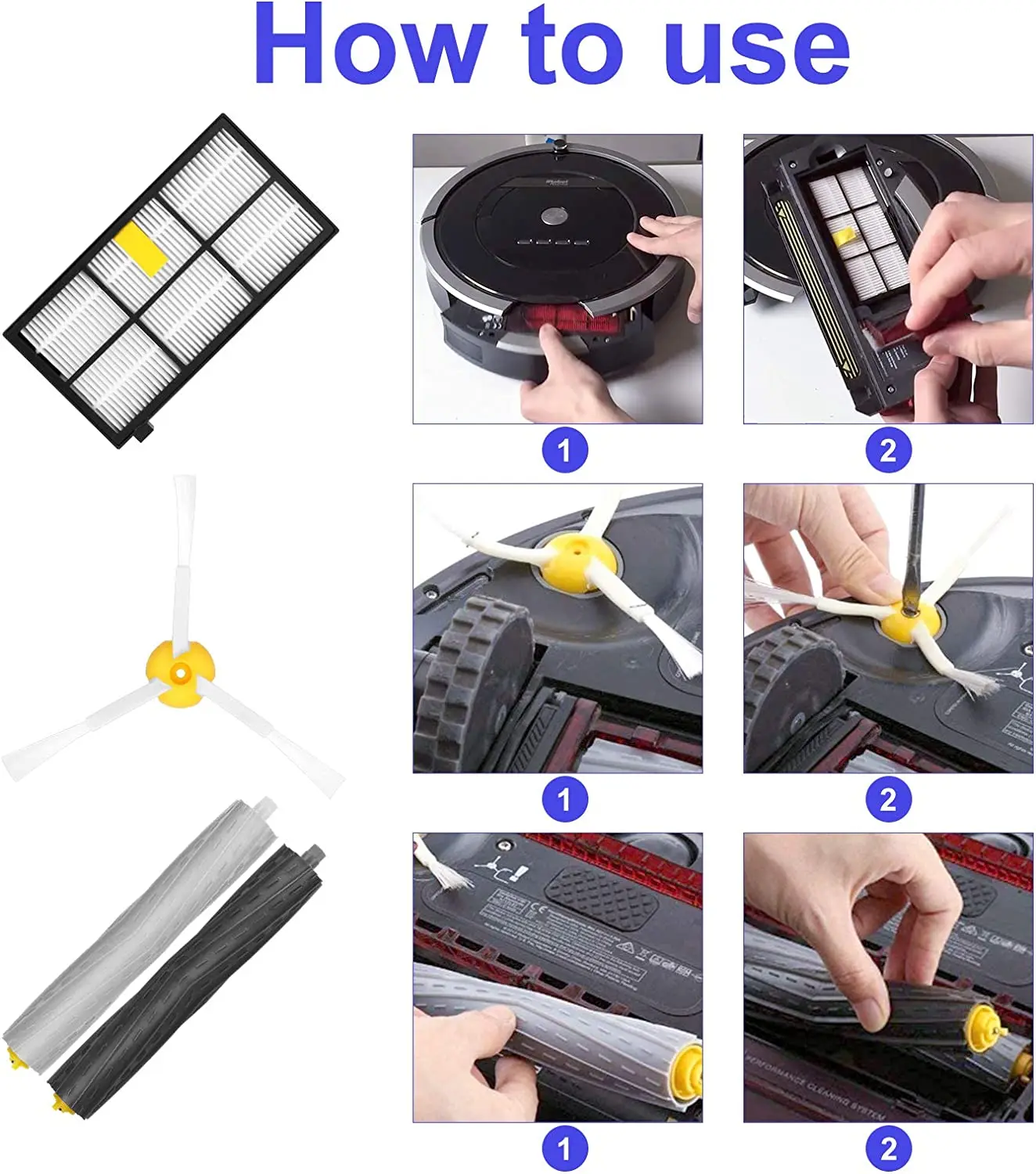 Description Picture 5 of itemHEPA Filters & Brushes kit for iRobot Roomba 800 Series 850 860 861 866 870 880 890 900 960 980 981 985 Vacuum Cleaner Parts