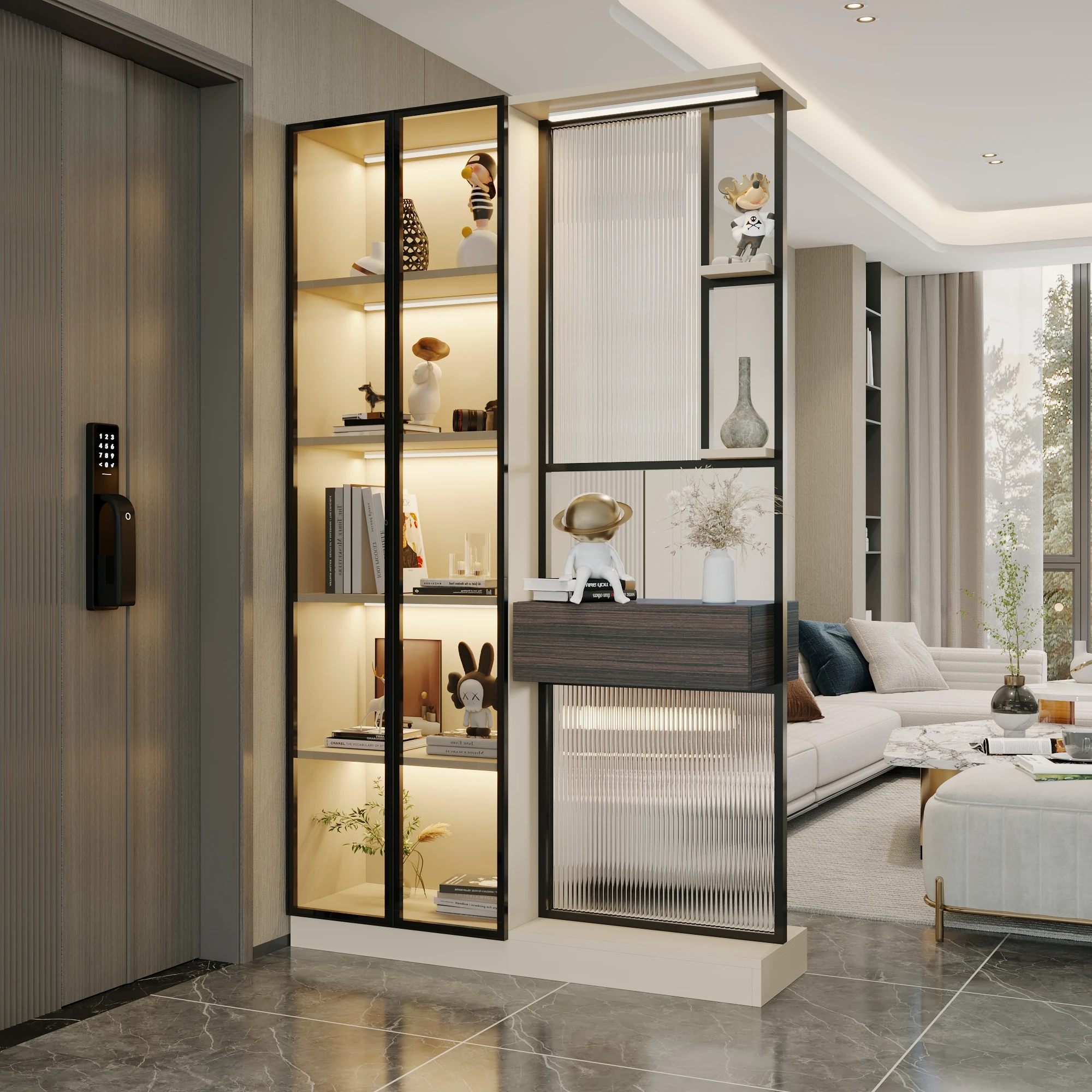 

Living Room Partition Screens Shelf Modern Minimalist Glass Hallway