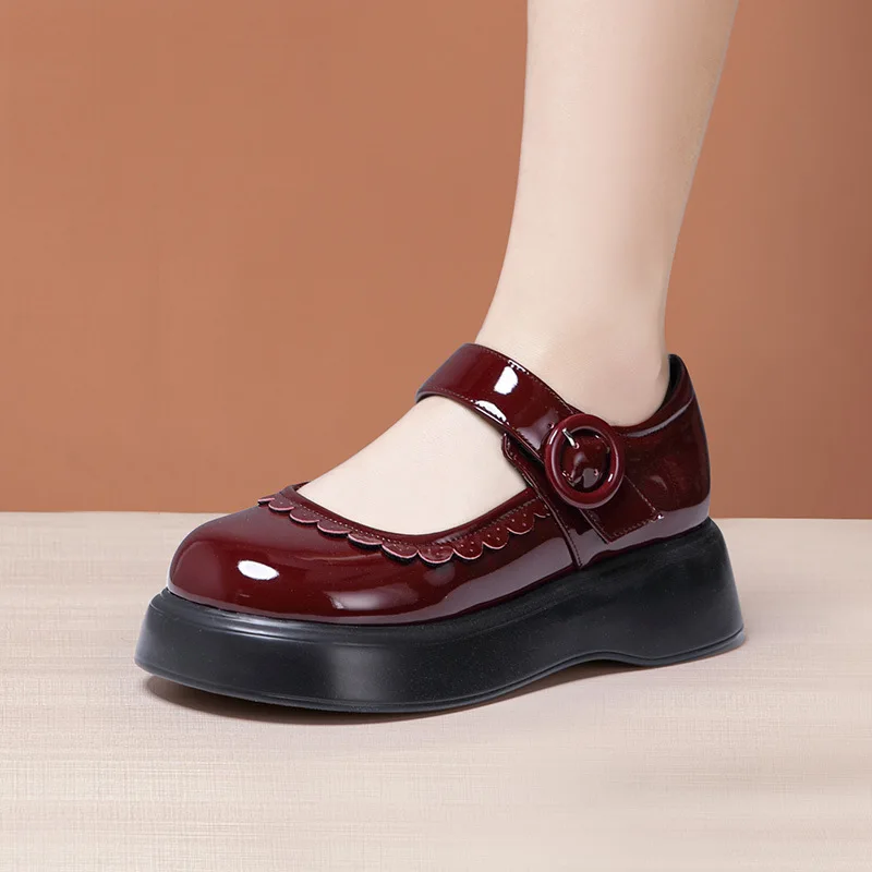 

Small Size 32-43 British Style Med Block Heels Platform Pumps Women Mary Janes 2023 Shallow Patent Leather Shoes Work Dance