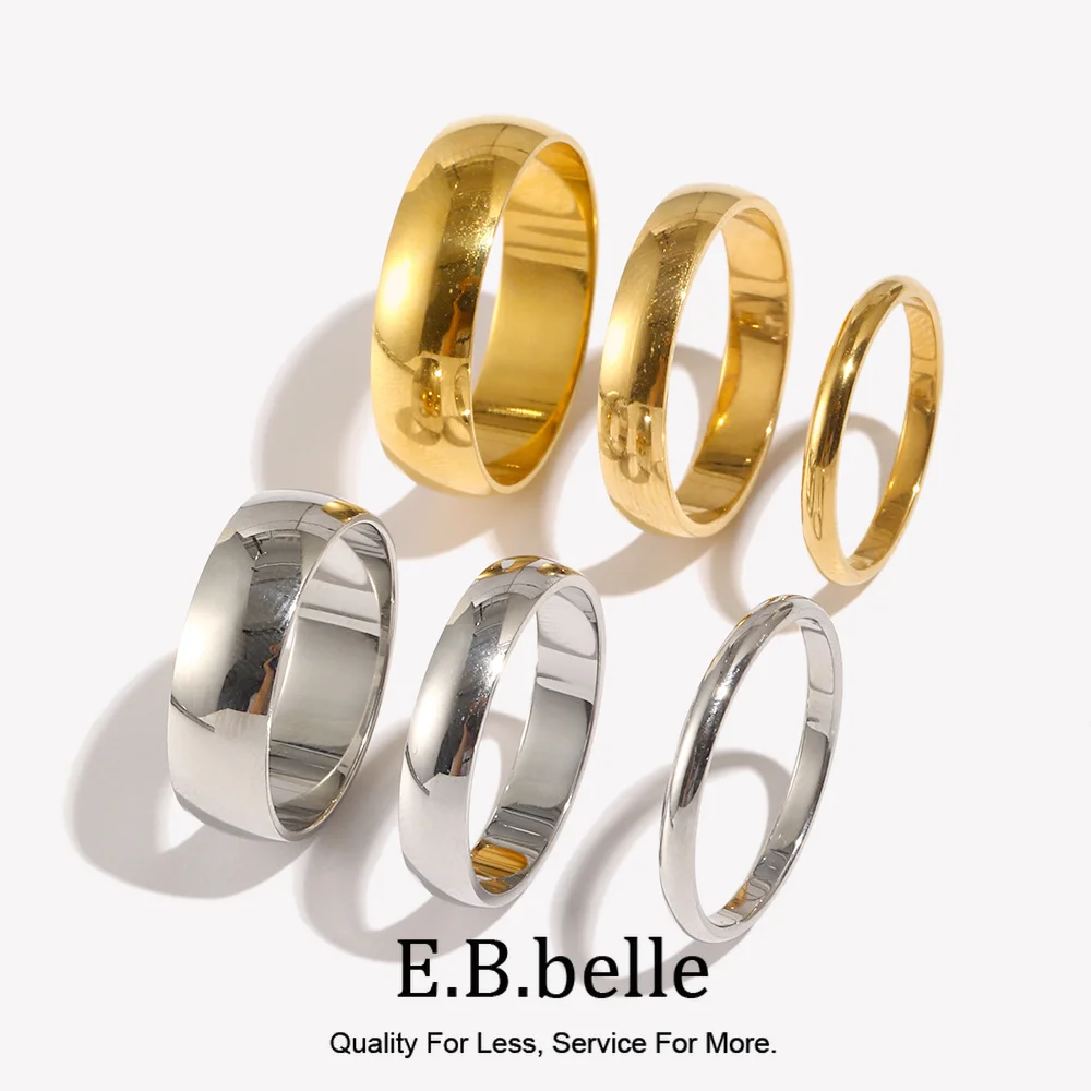 Waterproof Stainless Steel Gold-Plated Silver Rings - Universal Size, Minimalist Stackable Design