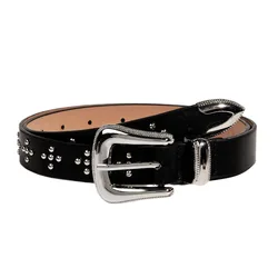 Elegant Retro Metal - Embossed Buckle Belt - Women's Fashionable Black Belt - 105cm (Black)