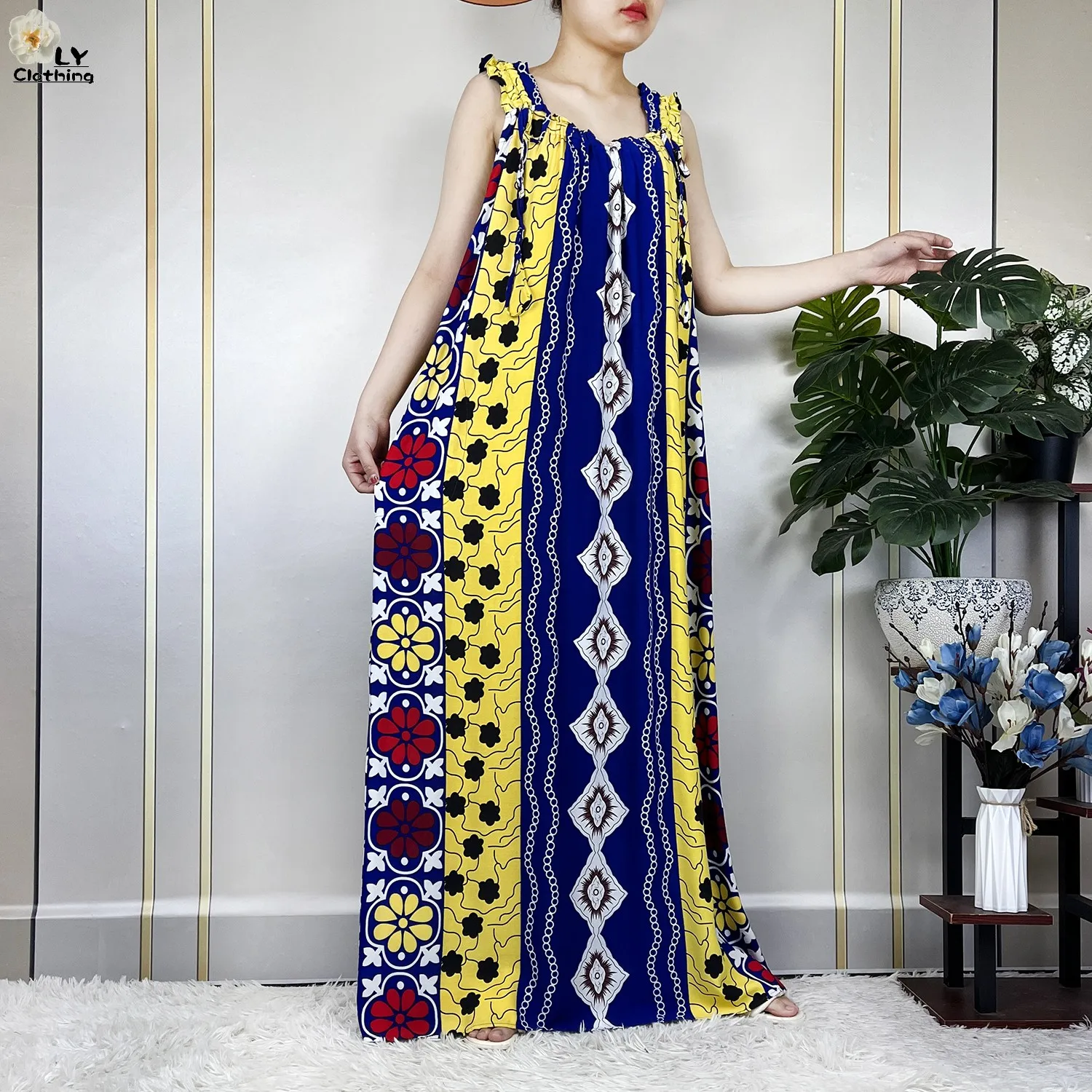 2023 New Dubai Women Cotton Sleeveless Dress African Dashiki Maxi Elegant Lady Robe Summer Loose Kaftan Islam Dress With Scarfs