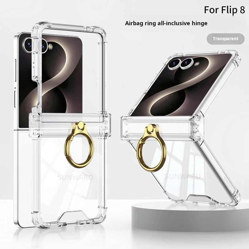 Luxury Airbag Hinge Protection Ring Holder Phone Case - Clear Shockproof Cover