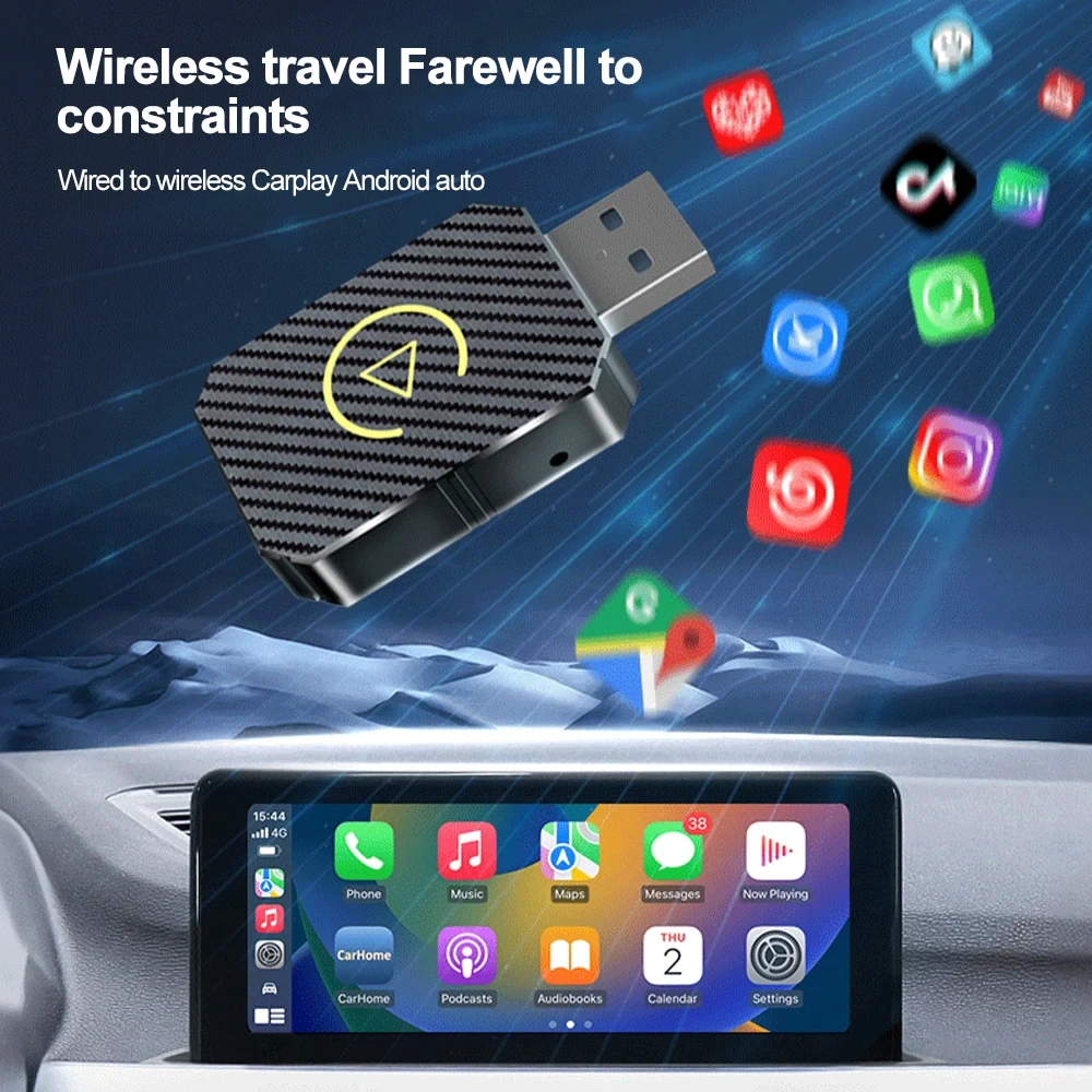 2 in 1 Wireless Carplay Android Auto Adapter Mini Box Wired To Wireless Plug and Play 5Ghz WiFi Type-C/USB For Toyota VW Peugeot