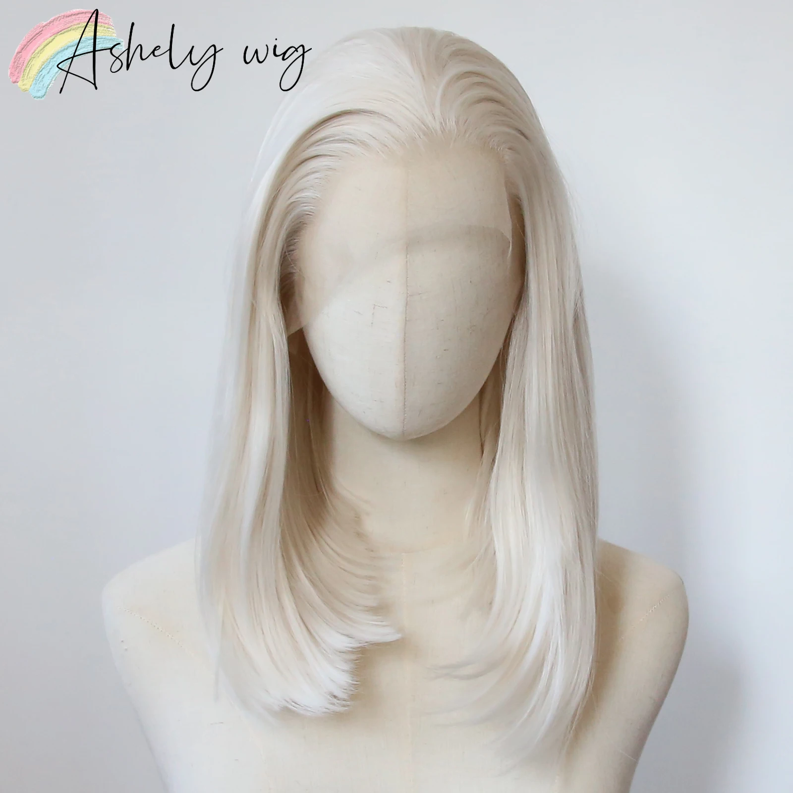 Platinum Blonde Short Bob Cream 13x4 Front Lace Wig 14inch High Temperature Fiber Silk Wig Synthetic Lace Wigs Halloween Cosplay