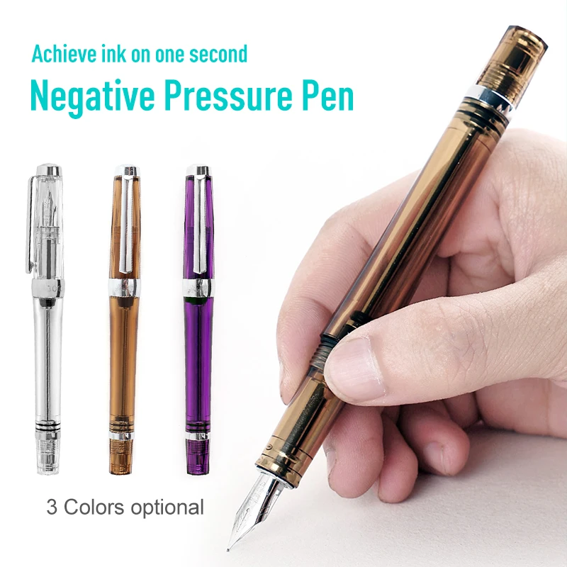 Wing Sung 3013 Vacuum Negative Pressure Fountain Pen Resin Transparent Ink Pen EF/F Nib 0.38/0.5mm Fountain Business Gift art pens