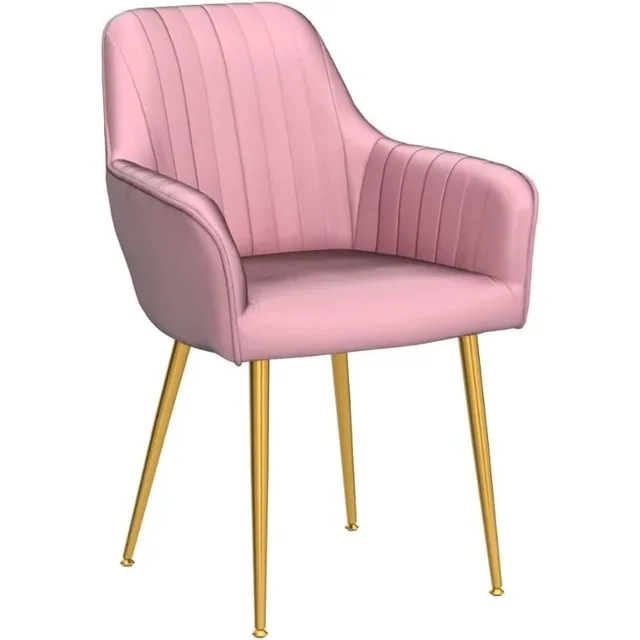 Pink Set of 2 Velvet Dinning Chairs Upholstered Accent Chairs with Gold Plating Legs for Living Room Chairs 4