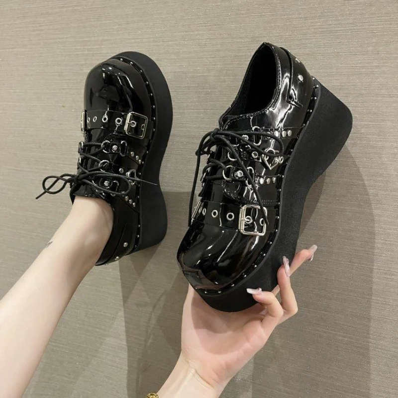 

Big Head Small Leather Shoes Women's Flat Sole Shoes Dark Gothic Lolita Shoes Y2k Subculture Punk Hot Girl Thick Sole Shoes