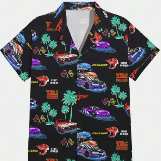 

Men's Car Print Shirt Summer Tree and Letter Pattern Shirts Men's Hawaii Beach Short Sleeve Shirt Men's Vacation Casual Shirt