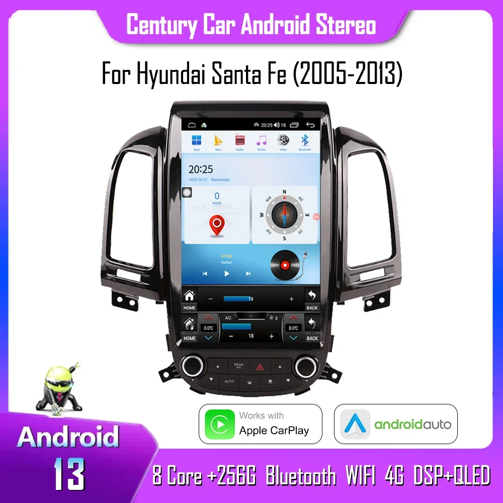 

Century For Hyundai Santa Fe 2005-2013 Auto Radio Navigation Audio Stereo 8Core Chip 8G+256G Android 13 Car Multimedid Player