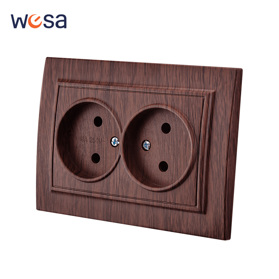 Wood EU Standard Wall Embedded Classic Not Ground Plugs Socket 250V Flame Retardant AC Electrical Outlets Power Sockets Socket