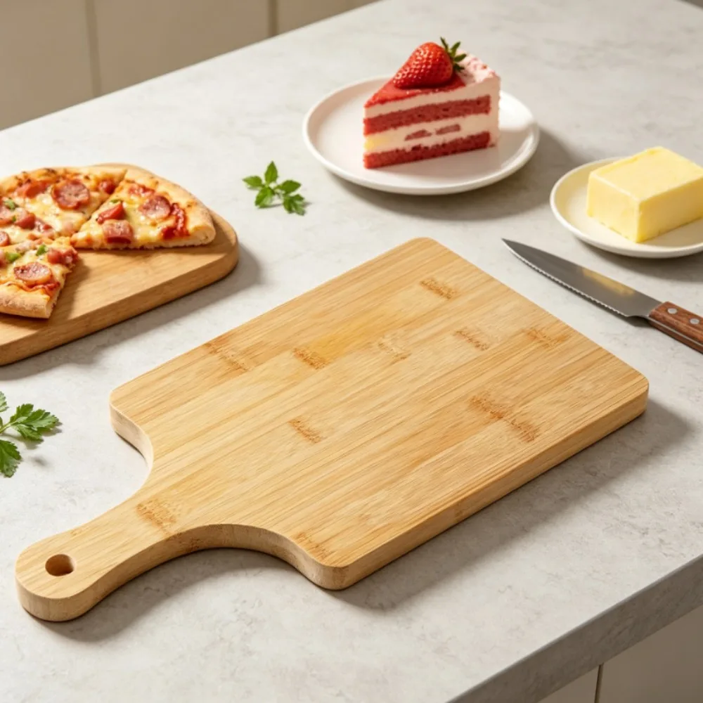 Bamboo Wooden Cutting and Serving Board with Handle for Kitchen and Charcuterie