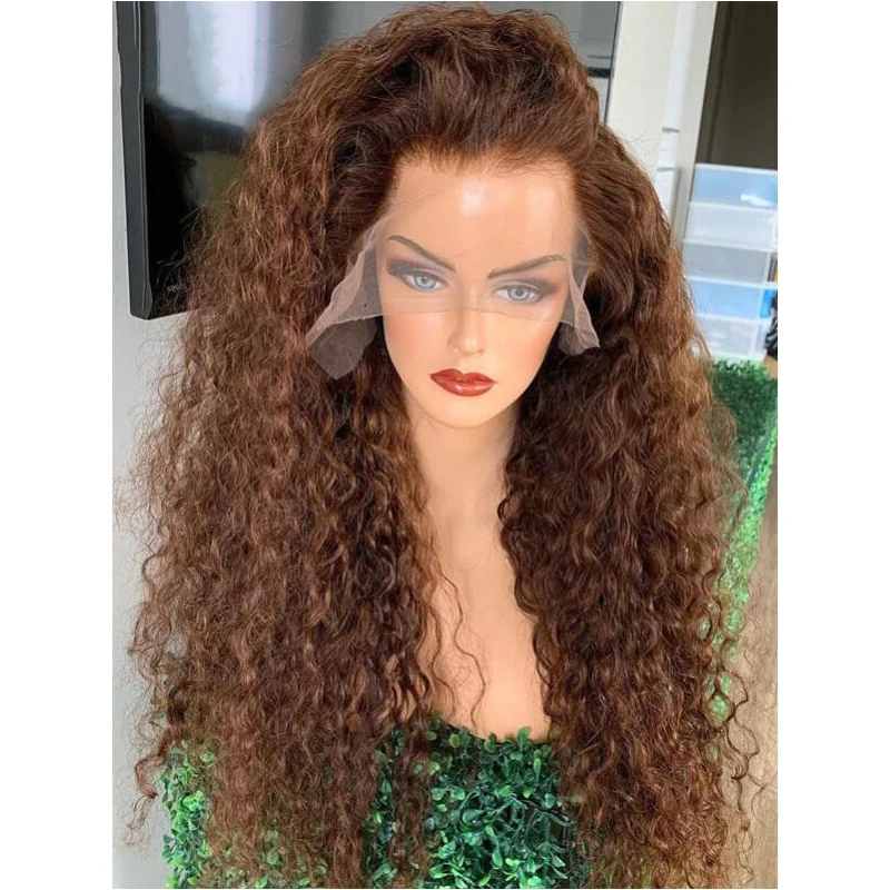 

Preplucked Soft 26Inch Long Honey Brown Kinky Curly Natural Hairline Glueless Lace Front Wig For Black Women Babyhair Daily