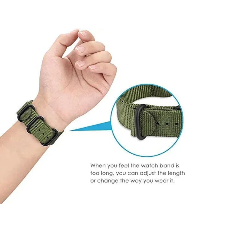 Breathable 22mm Nylon Wristband Strap in Black