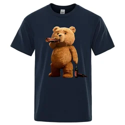 Charming Bear Beer Poster Graphic T-Shirt - Men's Casual Oversized Streetwear Tee - XXXL (Dark Blue)