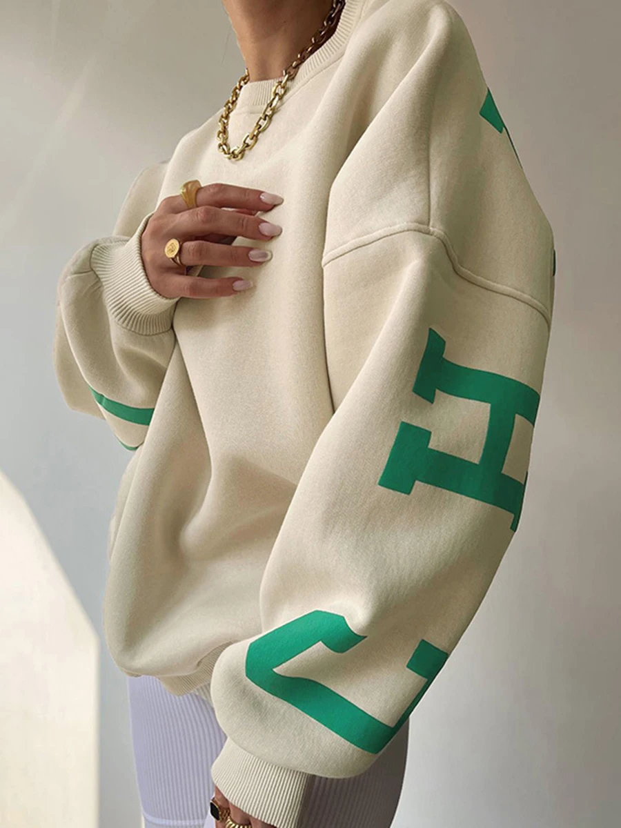 Women Loose Pullover Oversized Sweatshirts Drop Shoulder Letter Print Long Sleeve Crewneck Casual Hoodie Tops y2k Streetwear - Image 5