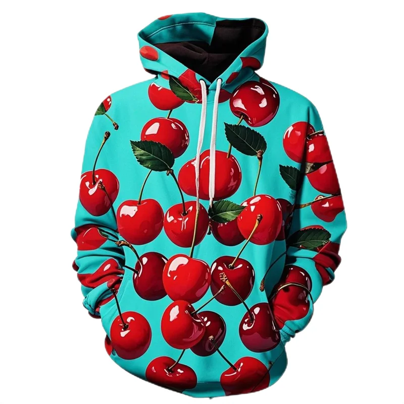 thumbnail image 1 of New Fun Cherry Printed Hoodie Autumn Fashion Fruit Pattern Sportswear Casual Loose Design Men's Street Hoodie 2024, 1 of 5