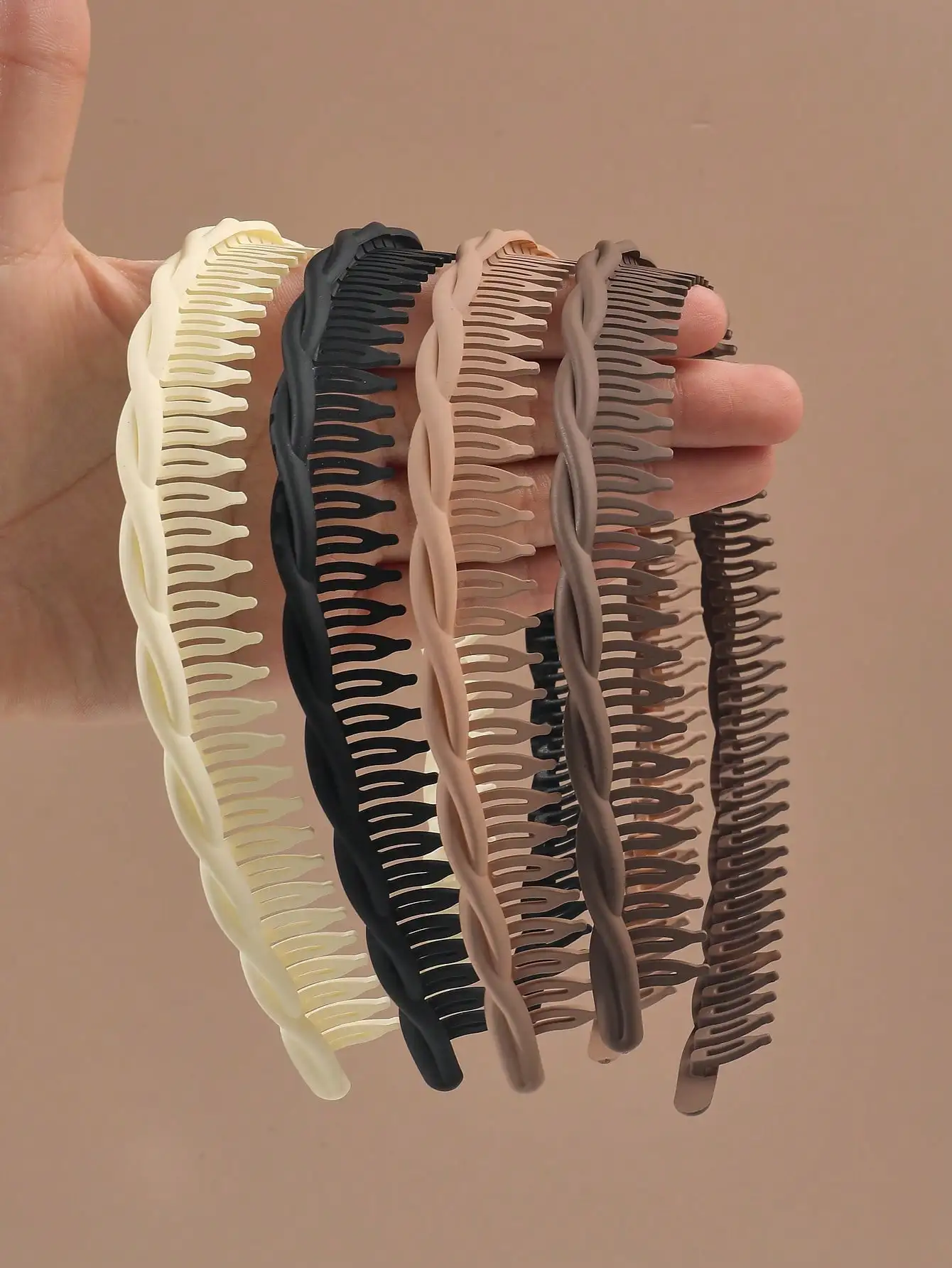 4Pcs Autumn Winter Simple Brown Comb with Teeth Hairband NonSlip Hair Hoops Taming Flyaways Headband Wash Face Hair Accessories