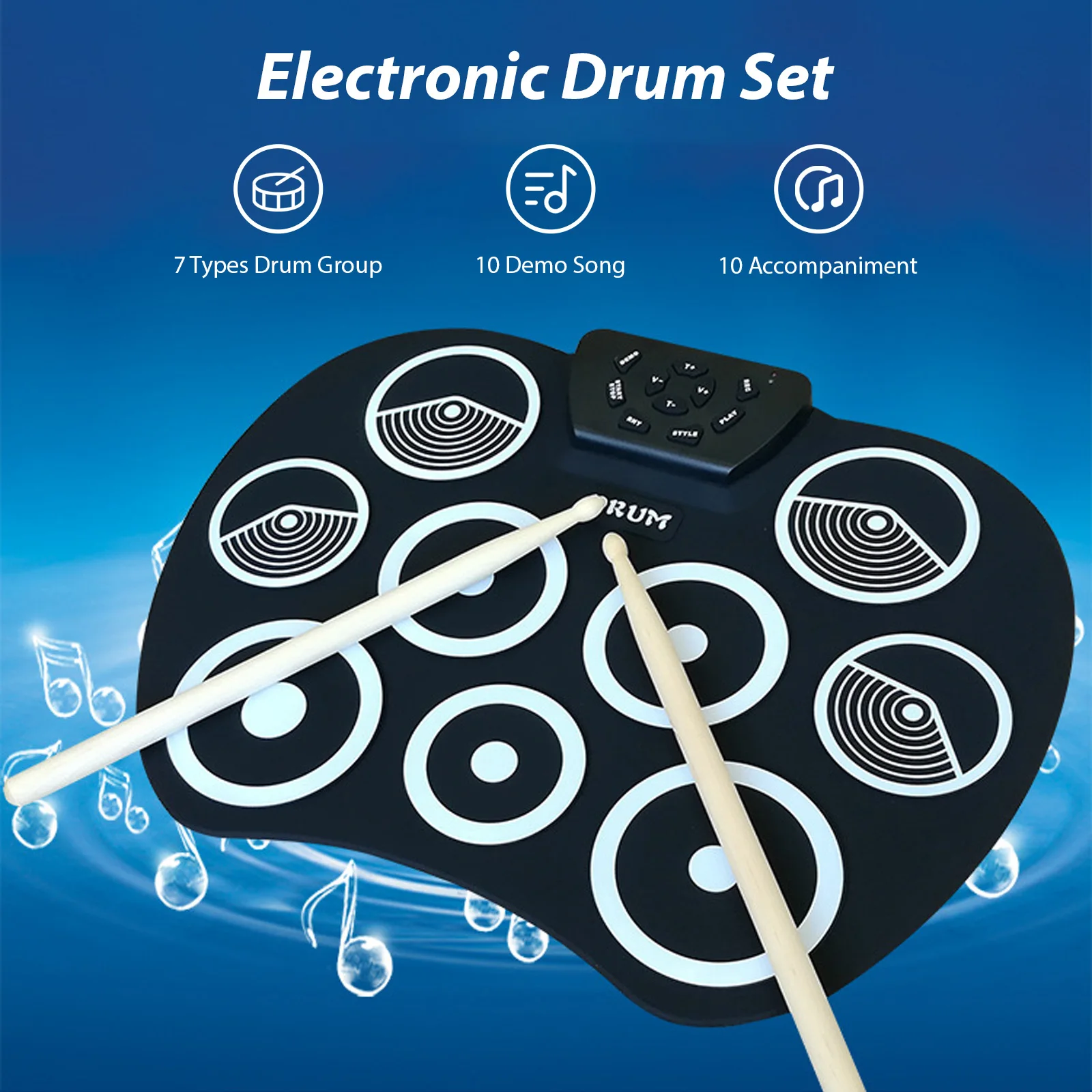 Electronic Drum Set Hand Roll Drum Set 9 Pads MIDI Interface Supports DTX Games without Speaker Birthday Gift Practice Pad