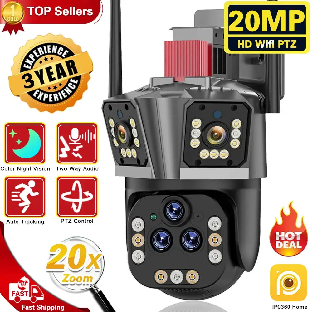 

10K 20MP 5 Lens Ai Tracking IP66 Waterproof 20X Zoom Wireless Camera WiFi PTZ Network Camera With Audio Speaker 16MP Security IP