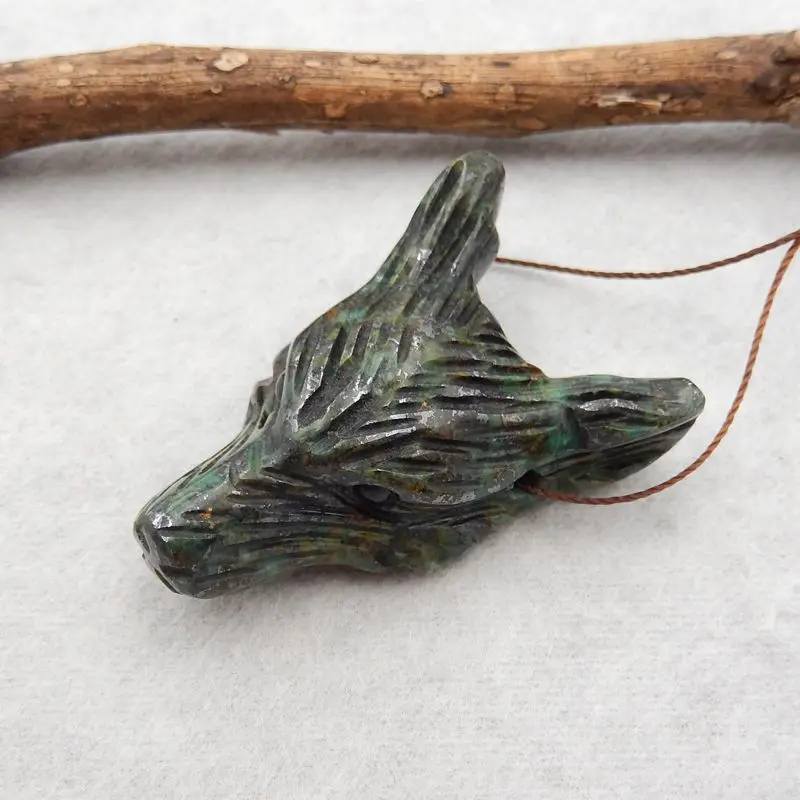 Natural Stone African Turquoise Handcarved Wolf Head Pendant Bead 44x29x15mm 19g Fashion Jewelry Necklace Accessories