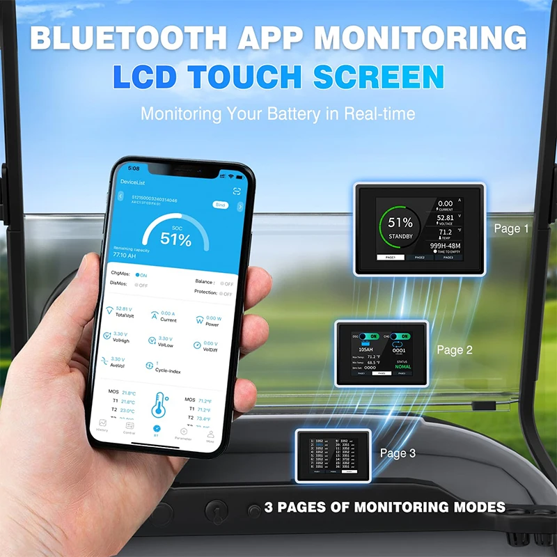 36V 105Ah DC LiFePO4 Battery with BMS and Touch Monitor for Golf Carts Support BLUETOOTH APP MONITORING LCD TOUCH SCREEN rechargeable batteries