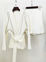 HIGH STREET Newest 2026 Designer Runway Suit Set Women's Batwing Sleeve Diamonds Rhinestone Beaded Belted Blazer Shorts Set 2pcs - Image 3