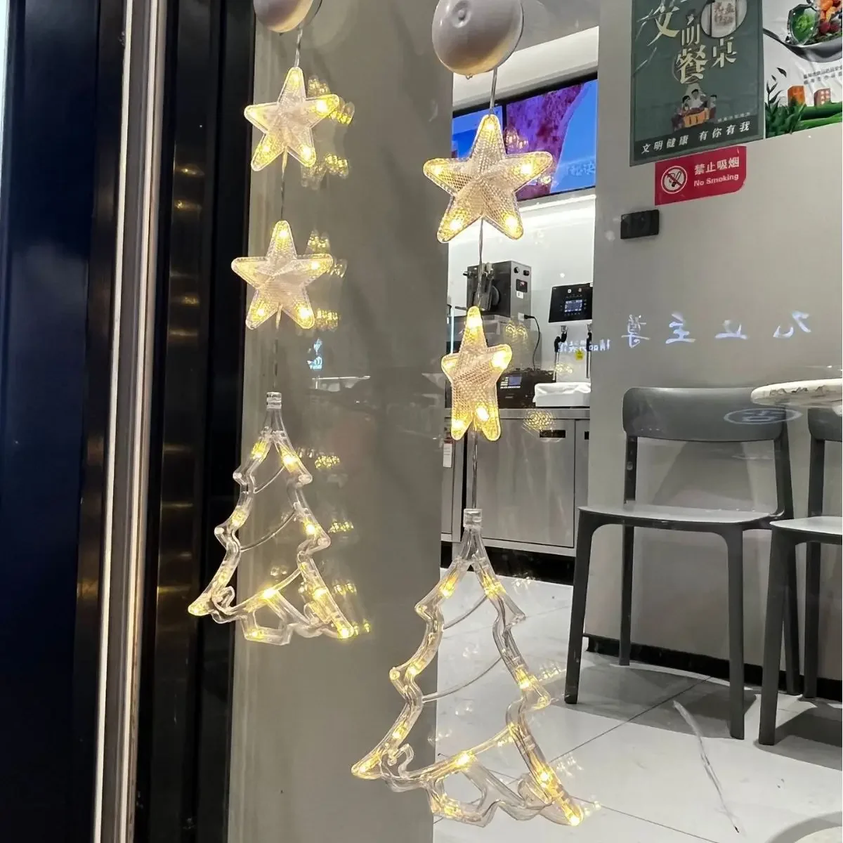 Led Star Moon Xmas Lamp Suction Cup Window Hanging Ornaments Christmas Decorations for Home Wedding Party Navidad New Year Gifts