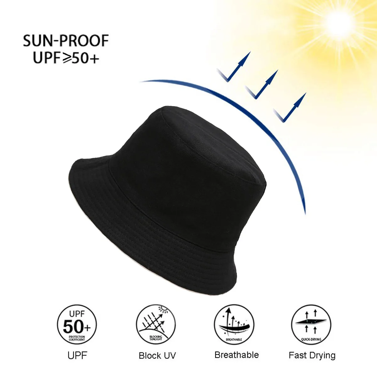 Reversible Blank Bucket Hat Summer Travel Beach Sun Hat for Women Men UV Protection Fisherman Hats