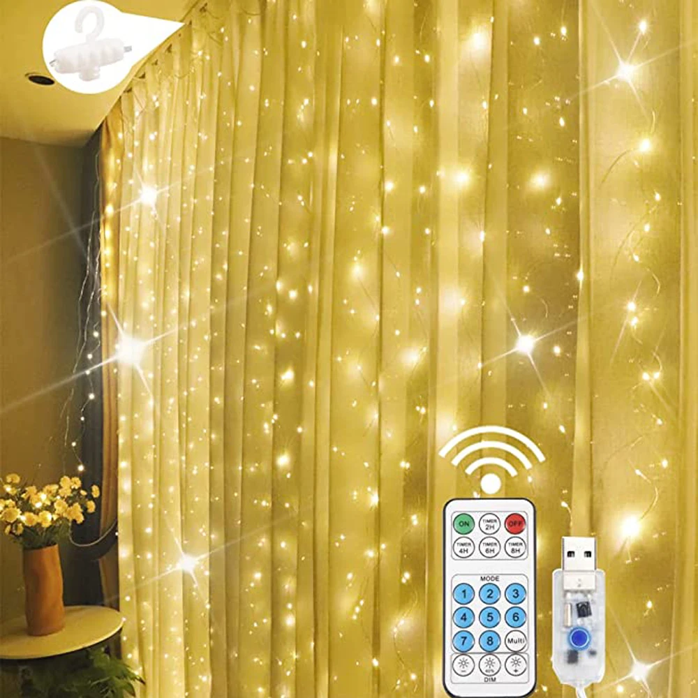 NEW LED Curtain string light 3x3m USB/battery fairy icicle copper wire remote control Christmas wedding garden window outside signs in yellow high resolution paul klee shower curtain window elegant bathroom curtain