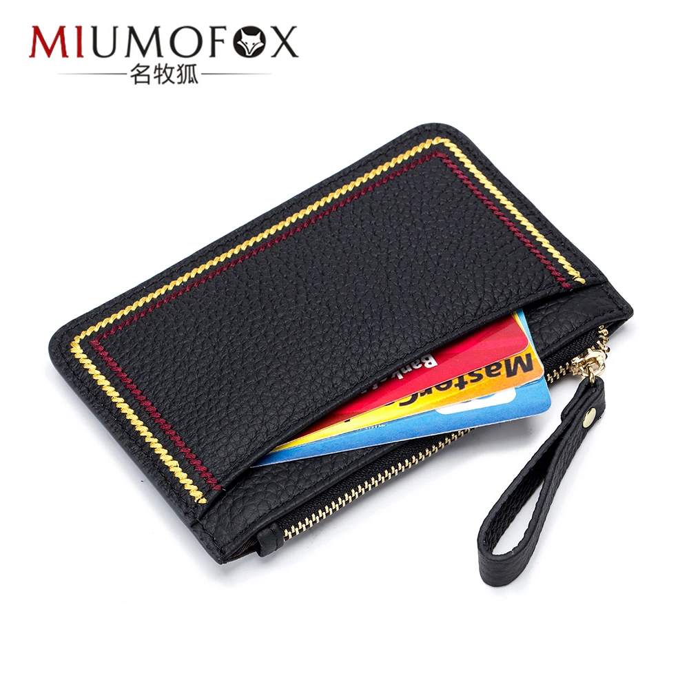 Fashion change purse women's leather color multifunction ultra-thin leather keychains bump mini wallet ins