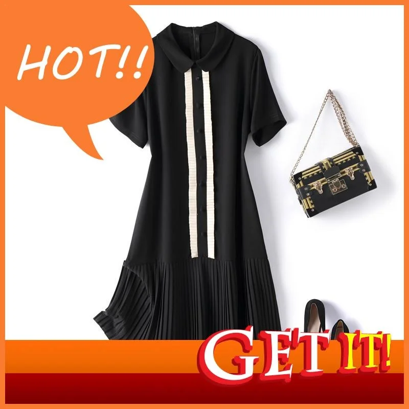 

Dress French Hepburn Style Black Women 2023 Ruffled Cloth Doll Collar European Short Sleeve Slim Summer Dresses Woman