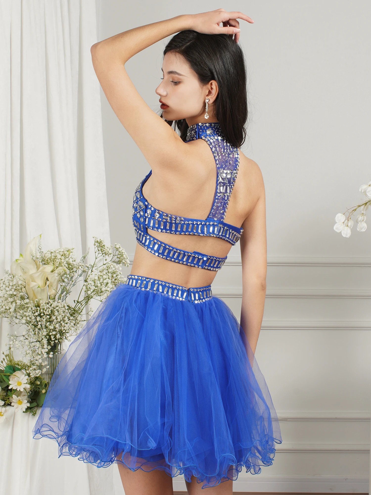 MisShow Unique Design Two Piece Mini Summer Dresses For Women Luxury Crystal Stones Short Evening Prom Party Dress Vestido Corto