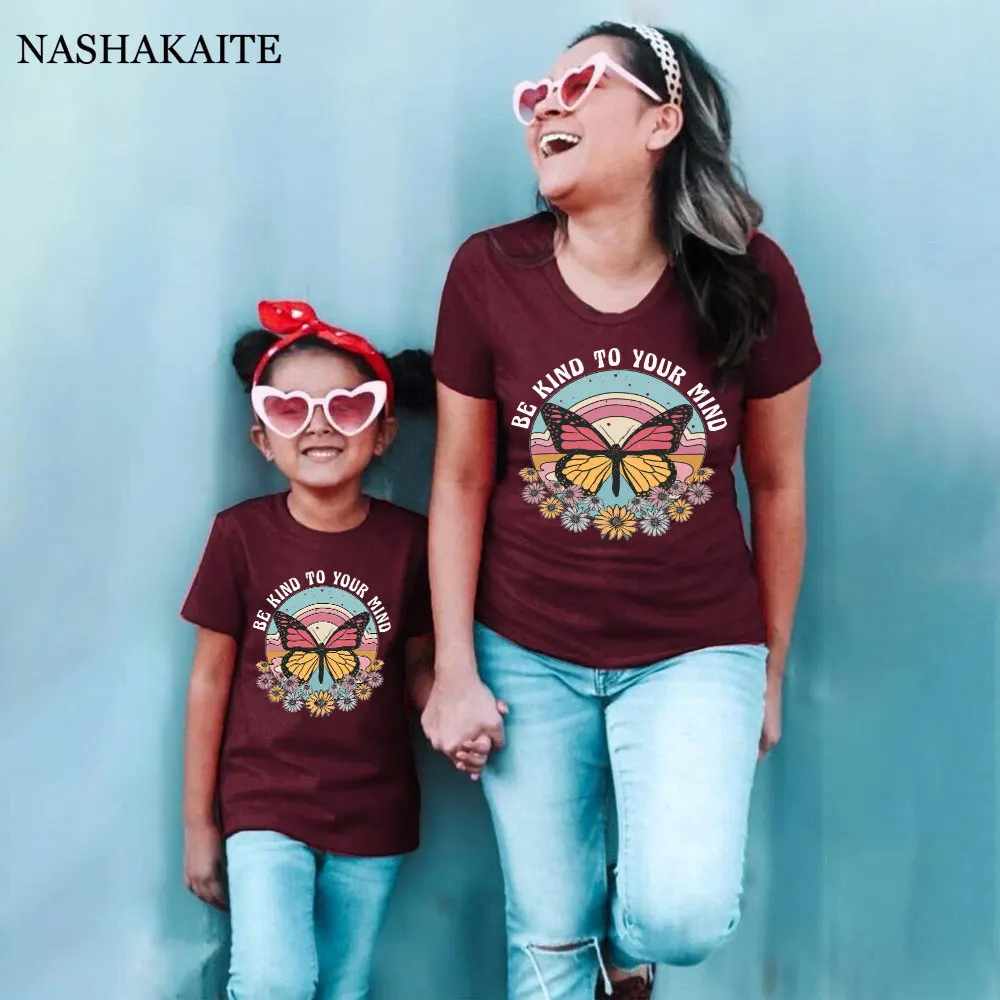 

Family Matching Clothes Short Sleeve T-shirt Butterfly Print Mommy And Me Clothes Mother Daughter Matching Clothes Family Look