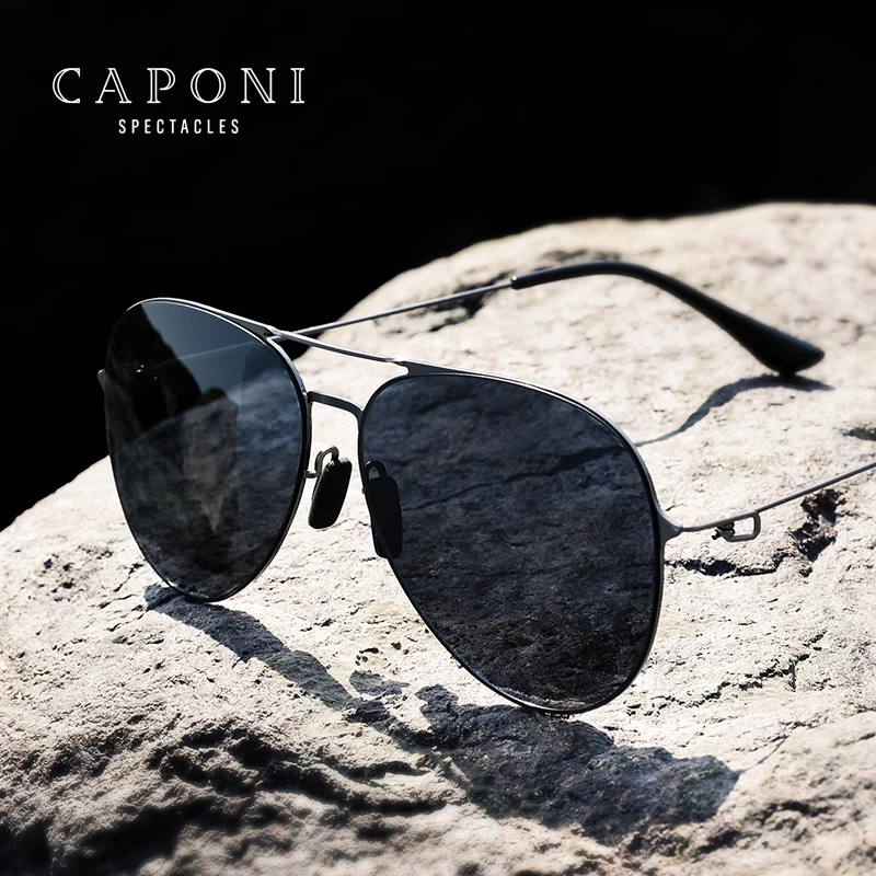 

CAPONI Pilot Sun Glasses Men Polarized Dark Nylon Lenses Driving Aviation Eyewear UV Ray Cut Military Men's Sunglasses CP8055