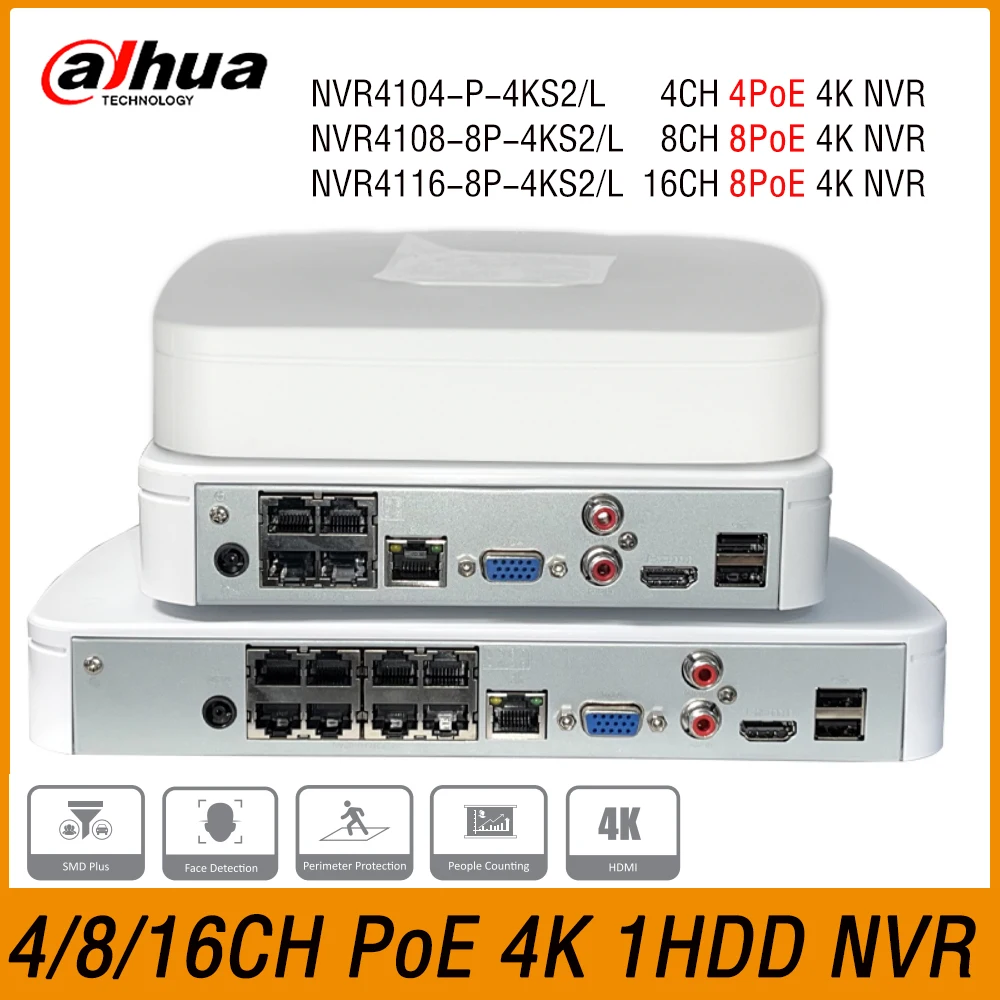 

Dahua NVR4104-P-4KS2/L NVR4108-8P-4KS2/L NVR4116-8P-4KS2/L 4K NVR 4/8/16CH 4/8PoE Smart Ai Face Detection Network Video Recorder