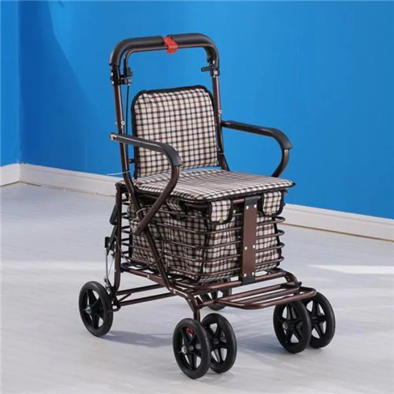 Deambulatore Rollator In Alluminio Pieghevole E Supporto Posteriore Rimovibile, Sedile Imbottito Con Carrello Della Spesa