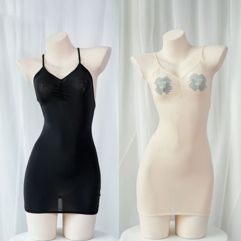 

Sexy Lingerie Sleepwear Nightdress Thin Temptation Homewear Sleeveless Bodycon Mini Robe Open Back Buttocks Erotic Skirt Femmes