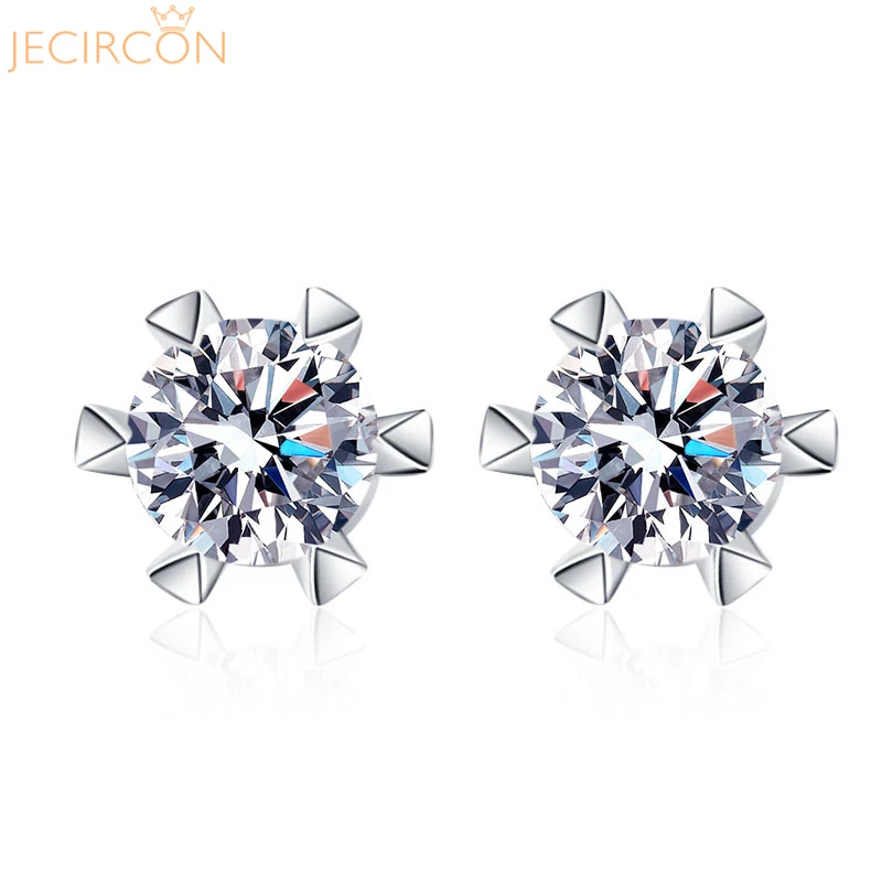 

JECIRCON 925 Sterling Silver Stud Earrings for Women 6-claw Iron Tower 0.5ct Moissanite Ear Accessories Source Factory Wholesale