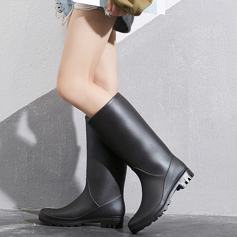 

Women Non-slip PVC Rain Shoes High Tube Thicken Rain Boots Outdoor Flat With Knee-High Work Water Shoes Woman Fall New 2023